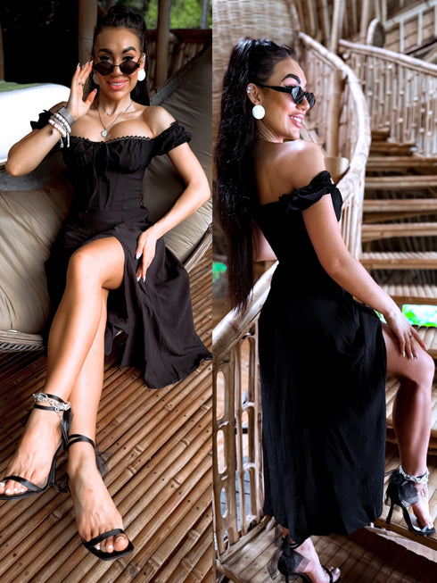 Dress with a knot in the chest area "AMORE" - BLACK